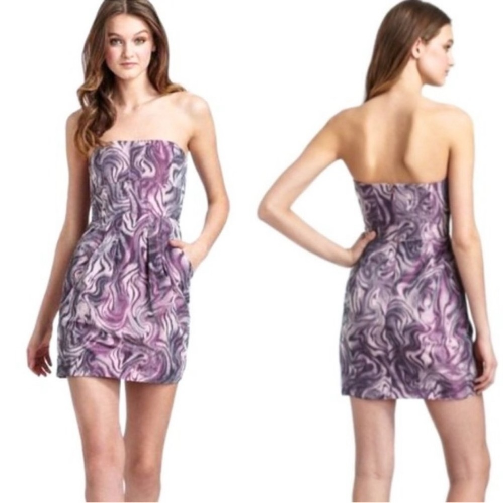 BCBG Maxazria Mini Purple Violet Martina Strapless Cocktail pockets dress 8
